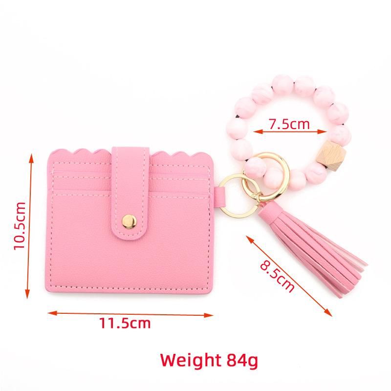 PU Bracelet Leather Wallet Keychain Party Favor Tassels Bangle Key Ring Holder Card Bag Silicone Beaded Wristlet Keychains Fy3399 B1019 S s