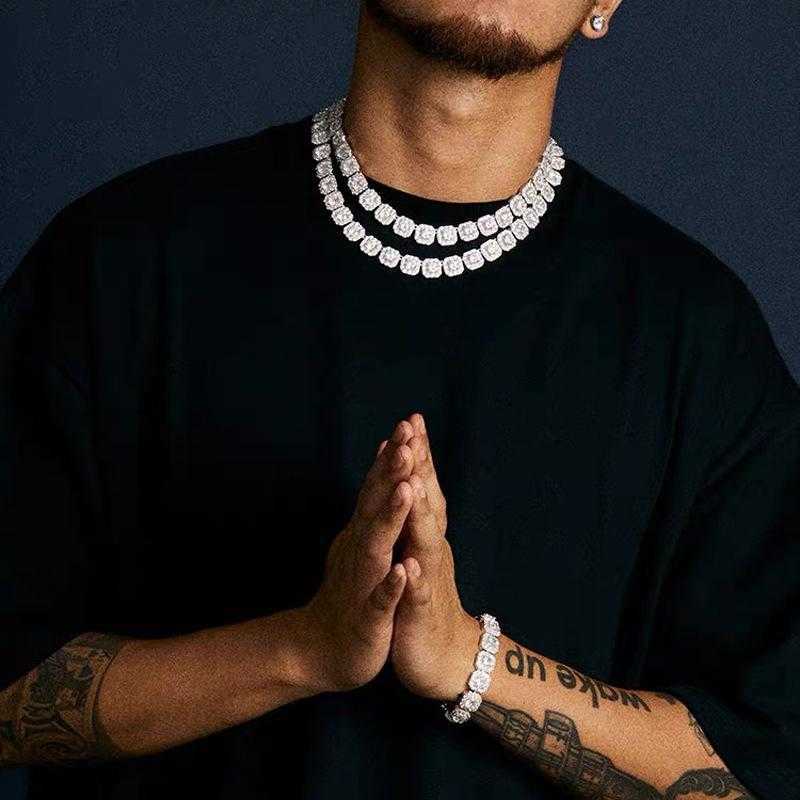 Chains Mens Iced Out 12mm Square Diamond Necklace Hip Hop Bling Women Trendy Miami Cuban Curb Link Chain Bracelet Hipster Punk Jewelry
