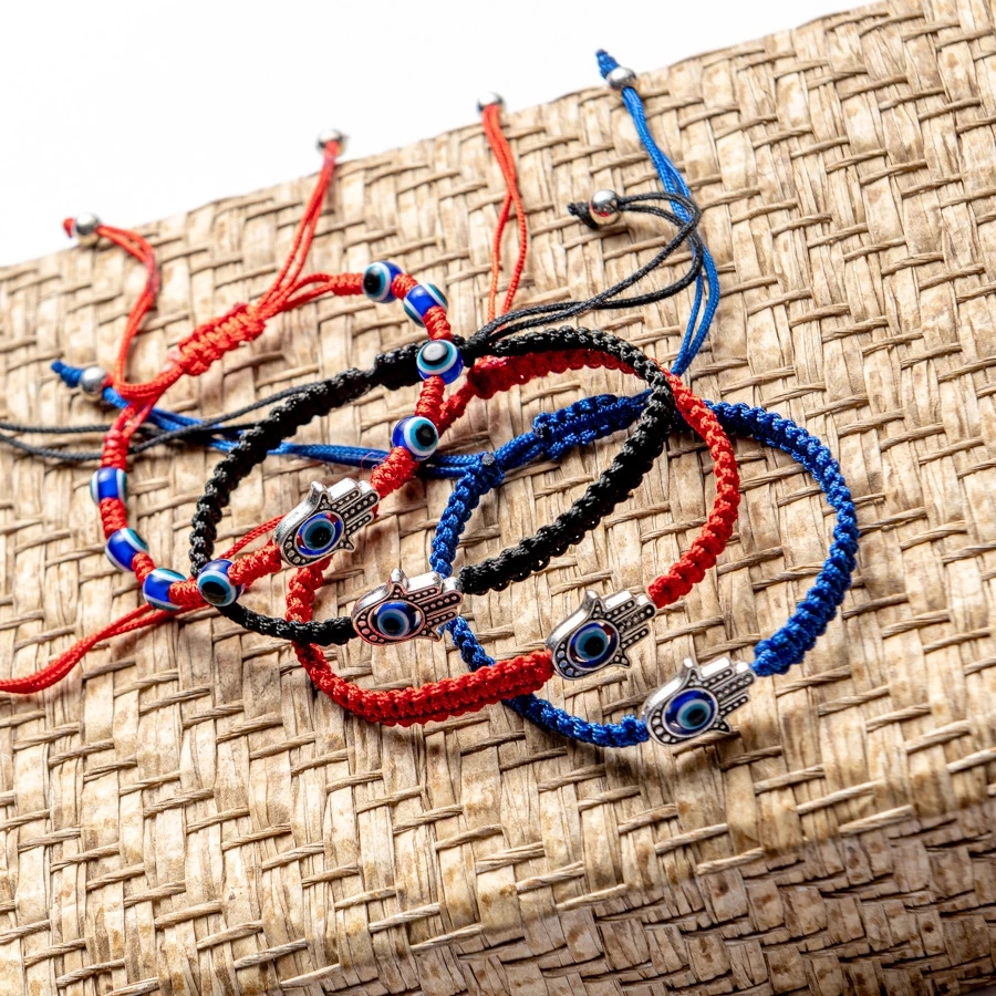 Hamsa Hand Blue Evil Eye Beads Pendant Charm Bracelet Lucky Red Braided Rope Chain Bracelet For Women Men Jewelry