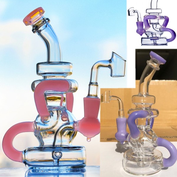 Mini Clear Purple Diagonal neck 5.5 inch tall glass water bongs bubbler recyler beaker bong heady glass smoking hookah 14.4mm banger