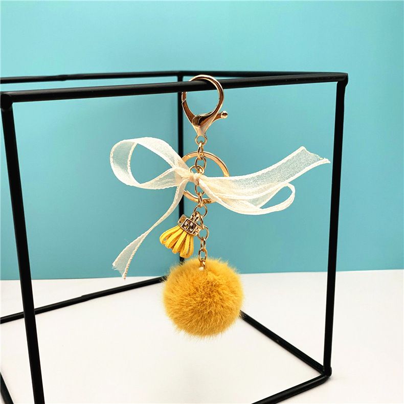Cute bow key chain lace fur ball bag plush pendant cartoon car key chain small gift accessories YLE630