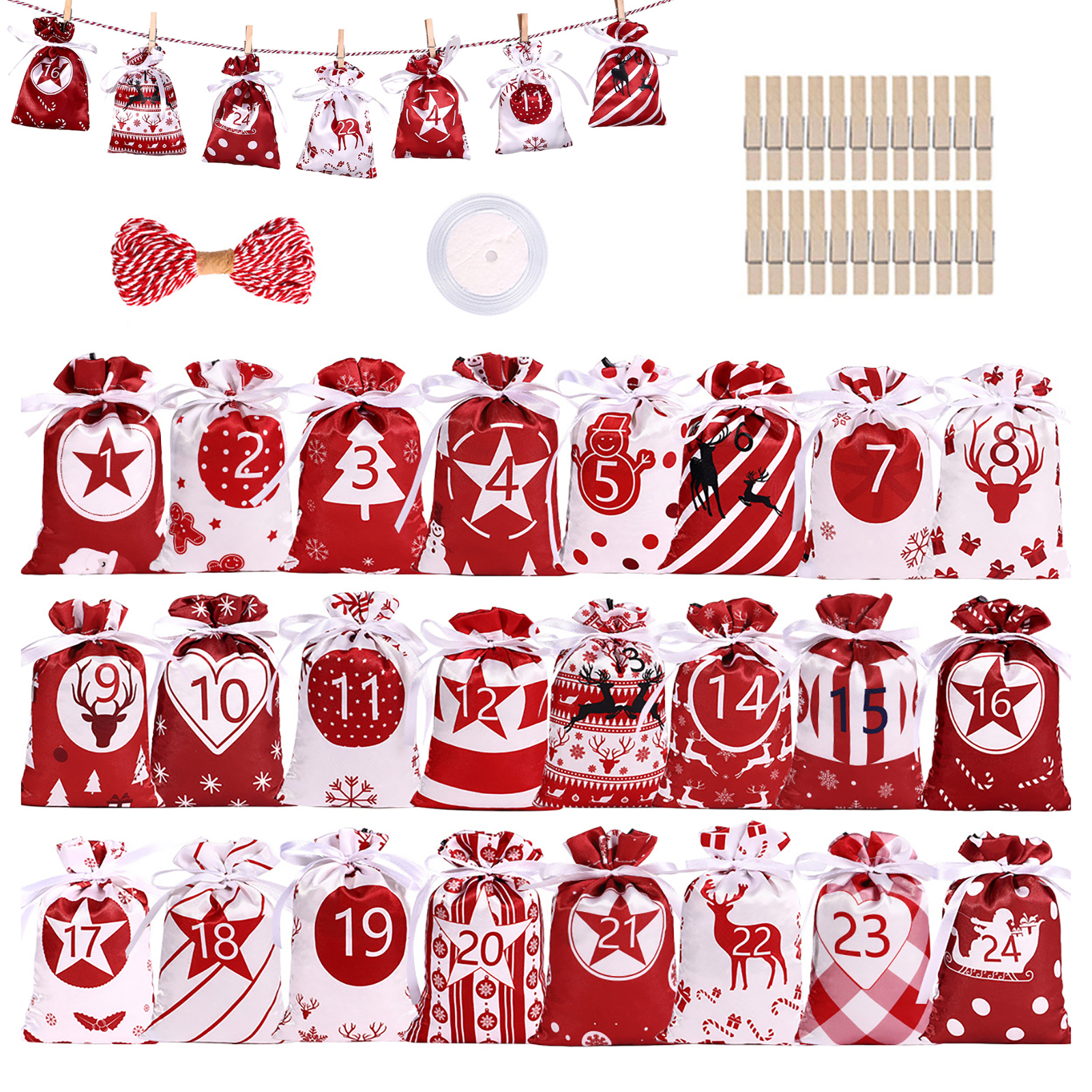 24pcs Calendar Candy Pouch Christmas Decoration Countdown Advent Calendar Bag Satin Drawstring Bag 2022 Christmas Gift Bag Set
24pcs Calendar Candy Pouch Christmas Decoration Countdown Advent Calendar Bag Satin Drawstring Bag 2022 Christmas Gift Bag Set