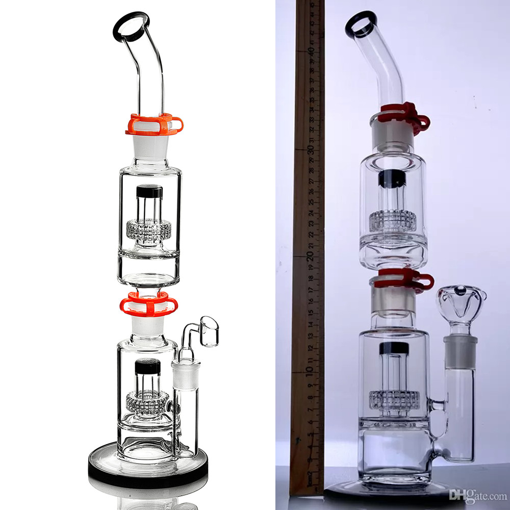17.7'' Stereo Matrix Perc Hookah Pipe Tall Bongs Thick Removable Glass Water Bubbler Set for Smoking Heady Big Recycler Shisha 18mm
