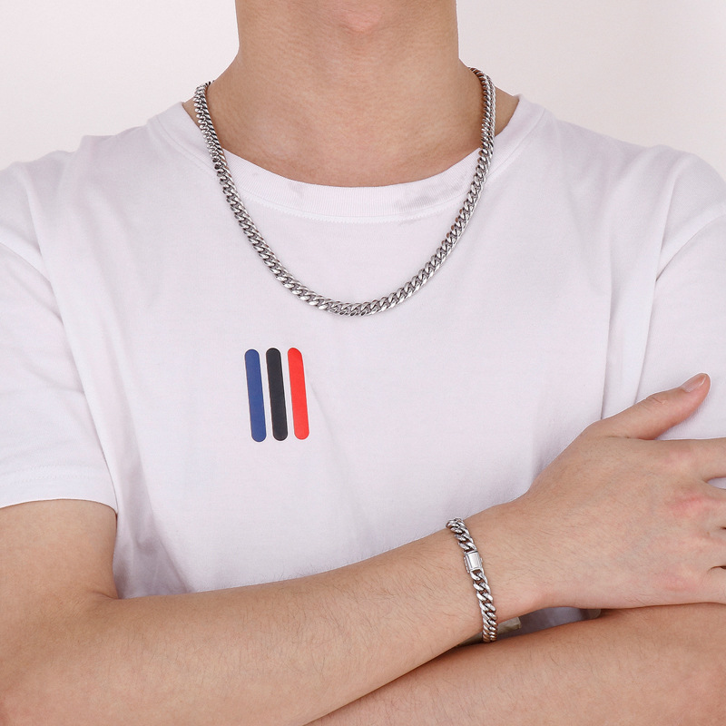 Hip Hop Titanium Steel Cuban Link Chain Bracelets Simple Men Stainless Steel Jewelry