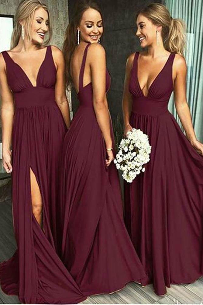 Bridesmaid Dresses Long V Neck Backless Split Prom Gowns for Women Party Evening Dress