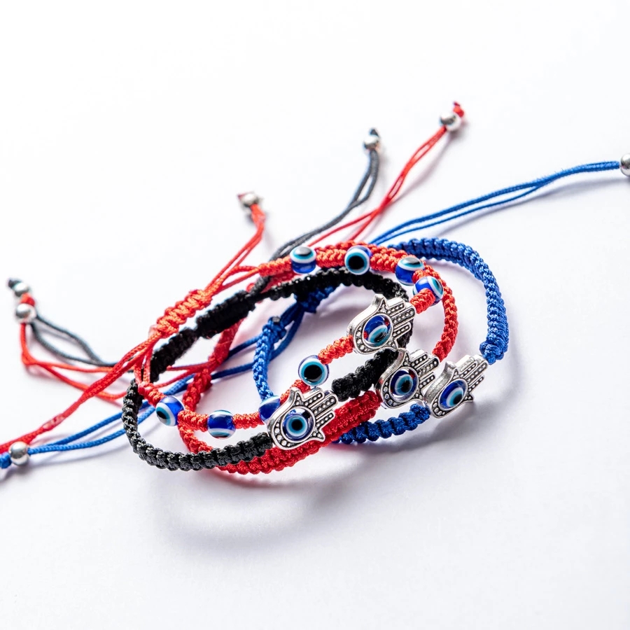 Hamsa Hand Blue Evil Eye Beads Pendant Charm Bracelet Lucky Red Braided Rope Chain Bracelet For Women Men Jewelry