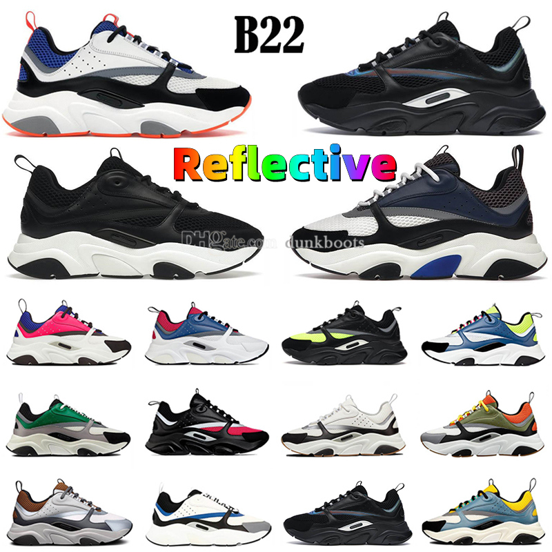 Top-Qualitys Designers Casual Shoes B22 Sneakers Reflective Mesh Leather Calfskin Black Men Women White Luxurys Technical Mesh Sports