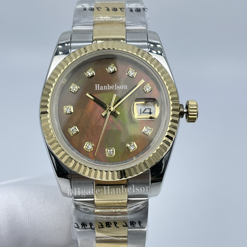 Diamond Womens watch Two tone Gold 36mm Black shell dial Automatic movement Sapphire glass Gift Lady watches