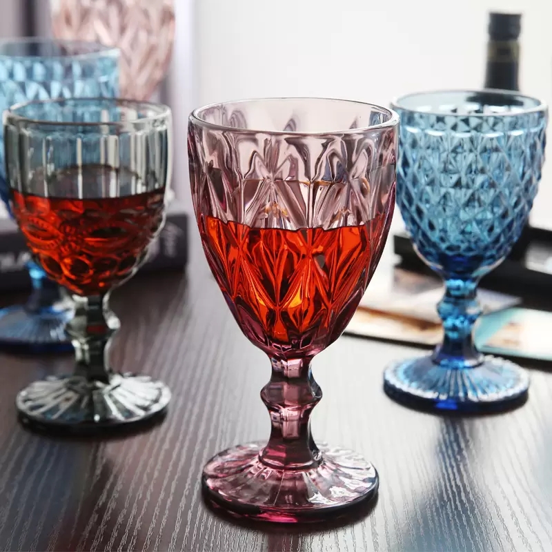 240Ml Wine Glasses Colored Glass Goblet With Stem Vintage Pattern Emed Romantic Drinkware For Party Wedding 0808