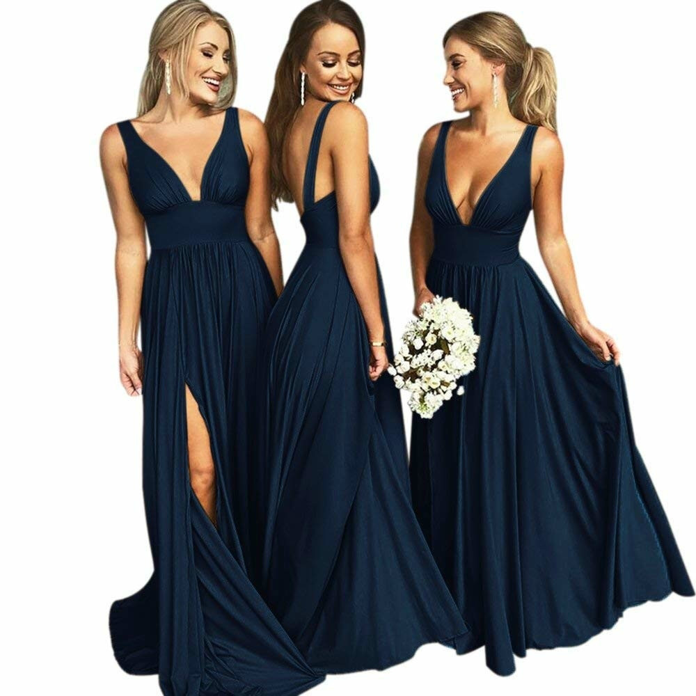 Bridesmaid Dresses Long V Neck Backless Split Prom Gowns for Women Party Evening Dress