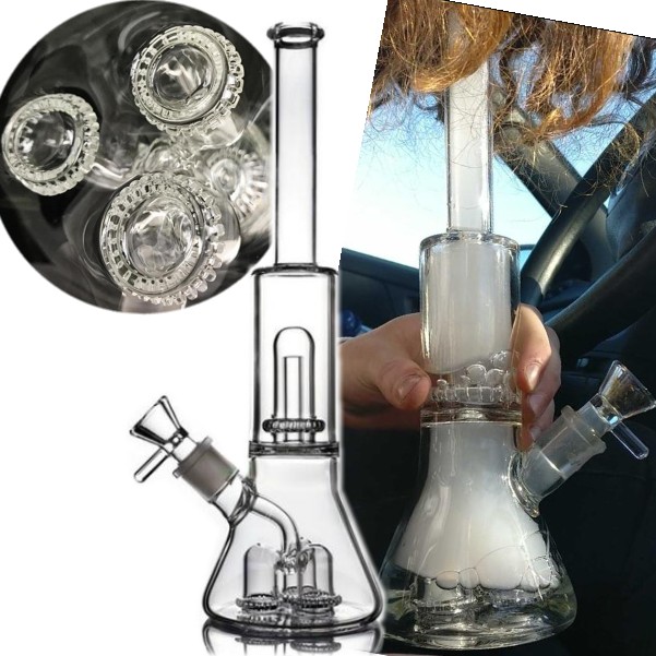 Newest Brand 15" New Glass Bongs Straight beaker with four inside percolator water pipe with 18 mm joint shower head percolator heady pipes fab egg