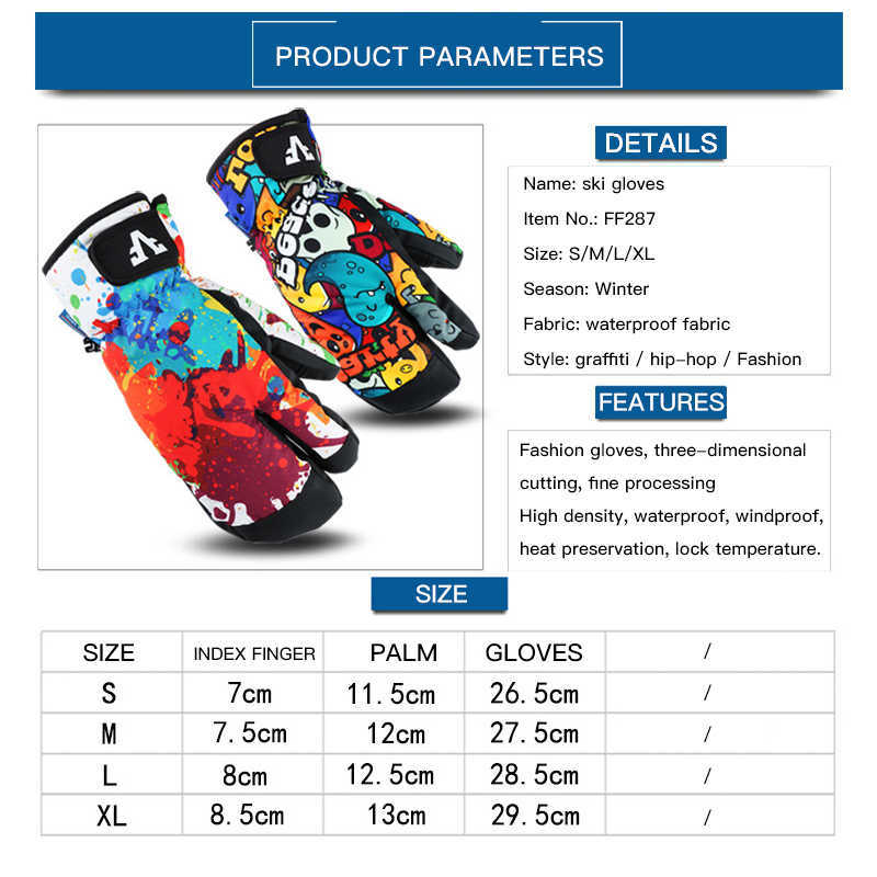 Ski Gloves Winter Warm Windproof Outdoor Sports Comfortable Men Women Snowboard Gloves 3 Finger Mittens Winter -30 Skiing gloves L221017