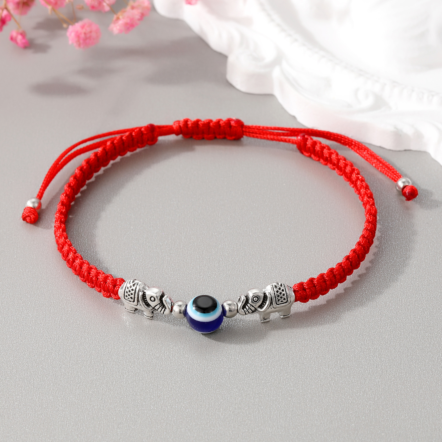 Blue Evil Eye Elephant Bracelets Women Men Lucky Handmade Red Braided String Adjustable Family Friendship Couple Bracelet