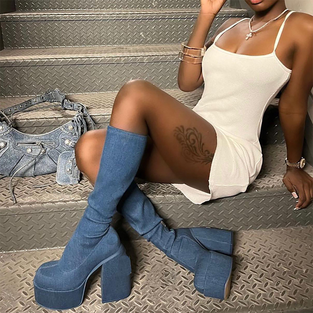 Fall/winter fashion platform women's boot high heel 40-43 jeans medium tube plus size trend, Blue
Fall/winter fashion platform women's boot high heel 40-43 jeans medium tube plus size trend, Blue