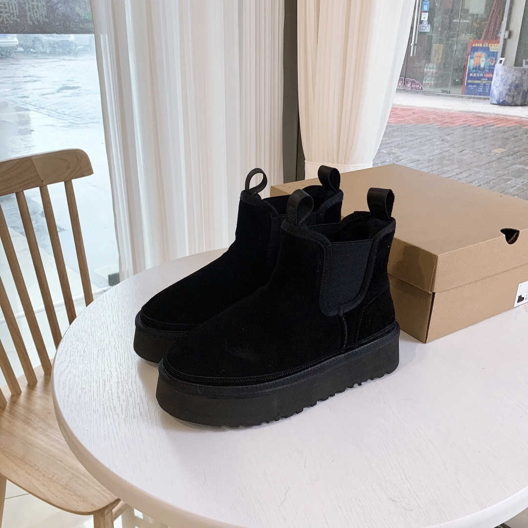 W Neumel Platform Chelsea fashion boots F22 womens ladies thick bottom fur furry Australia Wgg snow chestnut black