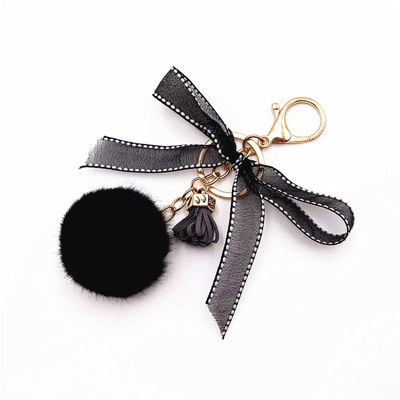 Cute bow key chain lace fur ball bag plush pendant cartoon car key chain small gift accessories YLE630