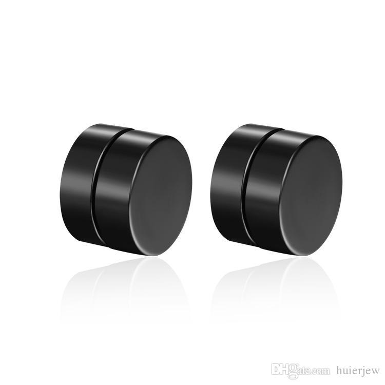 Titanium Steel Mens Round Magnetic Stud Earrings Black Gold Silver Clip on Ear Studs Jewelry Wholesale Price
