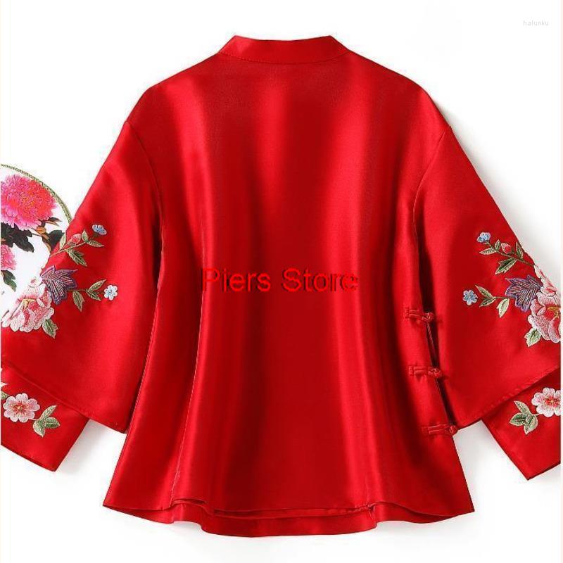 Ethnic Clothing Style Vintage Haruku Embroidery Chinese Tops Women 2022 Jacket Loose Cotton Coat Tang Suit Female Autumn Hanfu