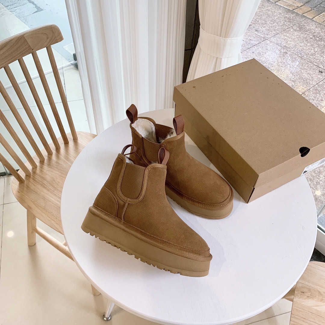 W Neumel Platform Chelsea fashion boots F22 womens ladies thick bottom fur furry Australia Wgg snow chestnut black