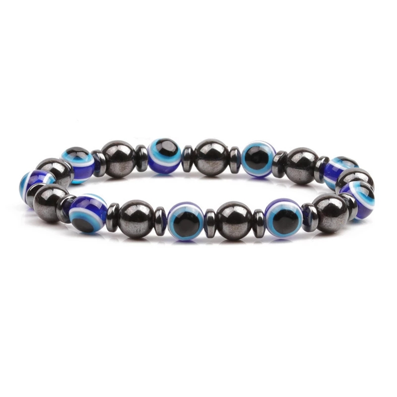 Hematite Blue Evil Eye Bracelet Turkey Eyes Wish Handmade Women's Resins Bead Bangle Elastic Bracelets Jewelry