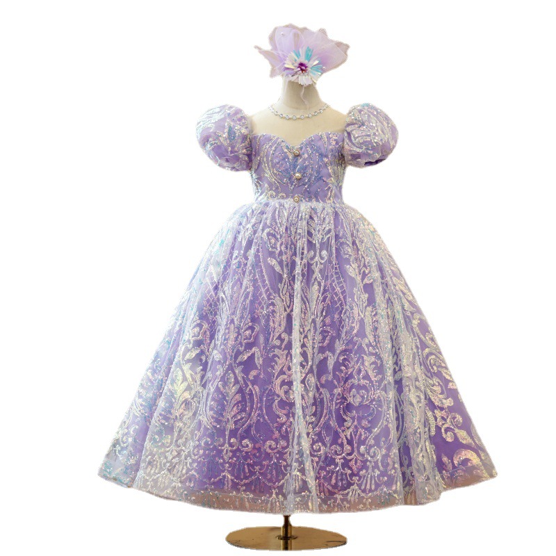 Light Sky Blue Lace Flower Girl Dresses Long sequined lace Wedding Appliqued Ball Gown Toddler Pageant Gowns Tulle Custom Made First holy Communion Dr