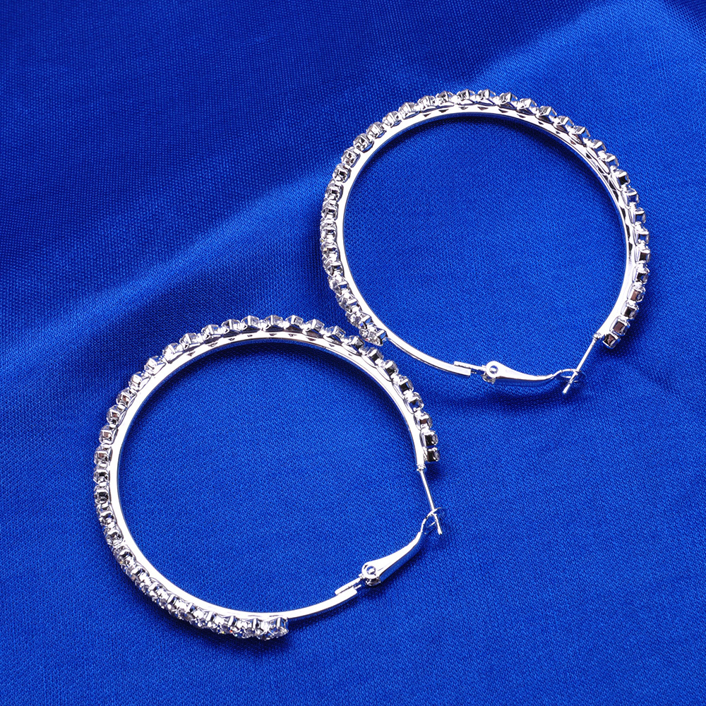 Luxury Crystal Diamond Hoop Earrings for Women Rhinesstone Round Circle Clip On Earring Fashion Jewelry 4CM