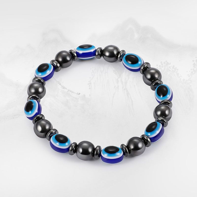 Hematite Blue Evil Eye Bracelet Turkey Eyes Wish Handmade Women's Resins Bead Bangle Elastic Bracelets Jewelry