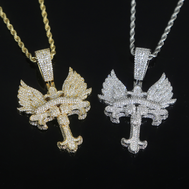 Punk Wing Pendant Necklace Gold Sier Plated Brass Copper Chain Hip Hop Jewelry for Men Women 5bb5