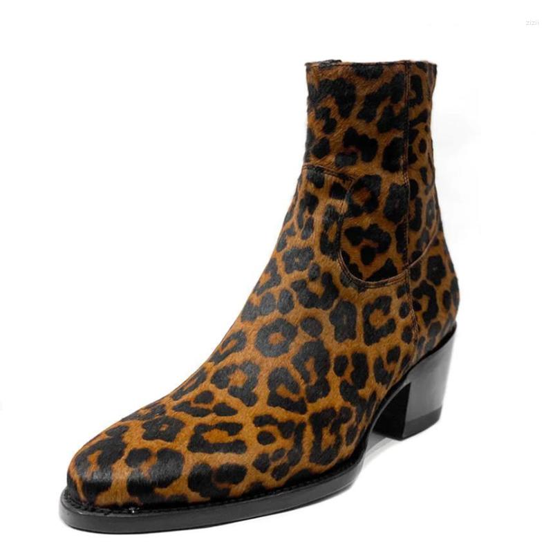 Boots Leopard Print Genuine Leather Men's Ankle With Zipper Business Men atos Para Moto Hombre 4