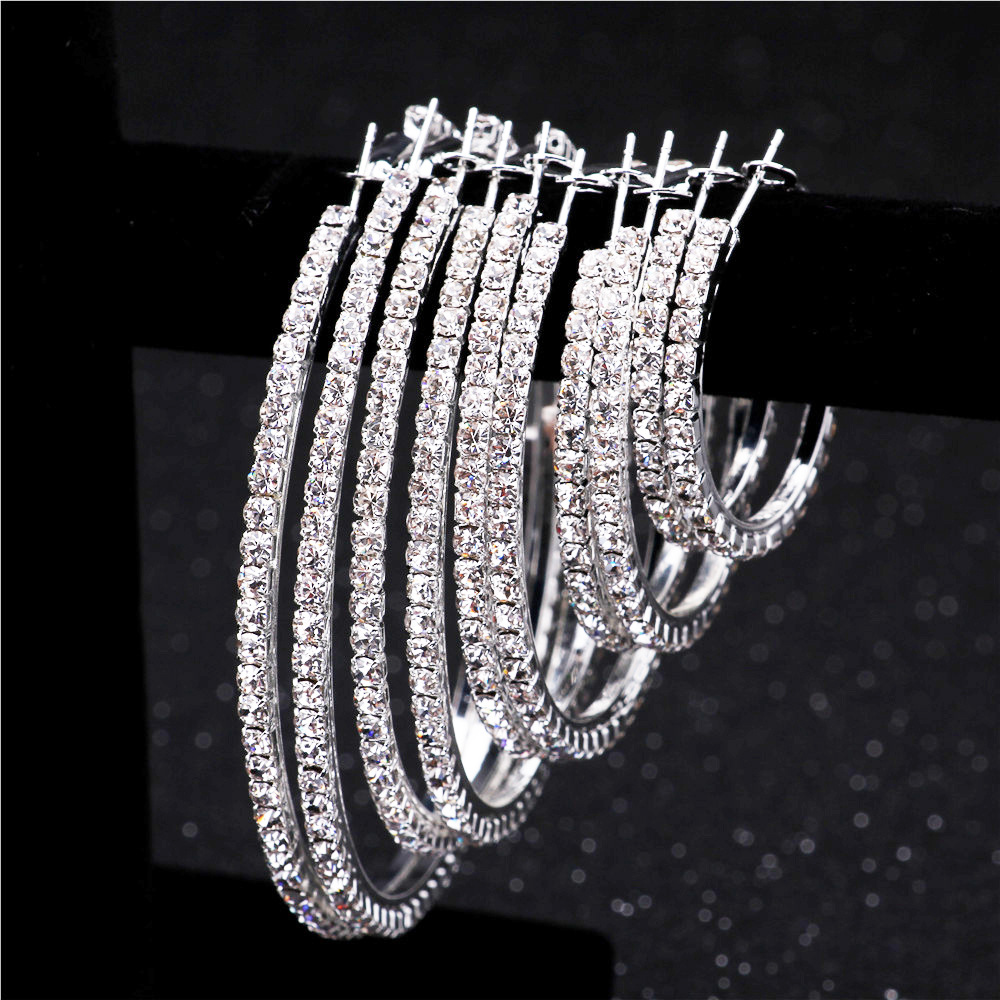 Luxury Oversized Big Crystal Hoop Earrings Gold Silver Rhinestone Large Circle Earring for Women Hip hop Jewelry