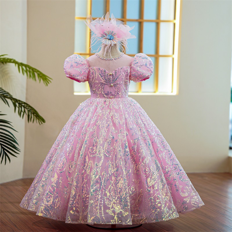Light Sky Blue Lace Flower Girl Dresses Long sequined lace Wedding Appliqued Ball Gown Toddler Pageant Gowns Tulle Custom Made First holy Communion Dr