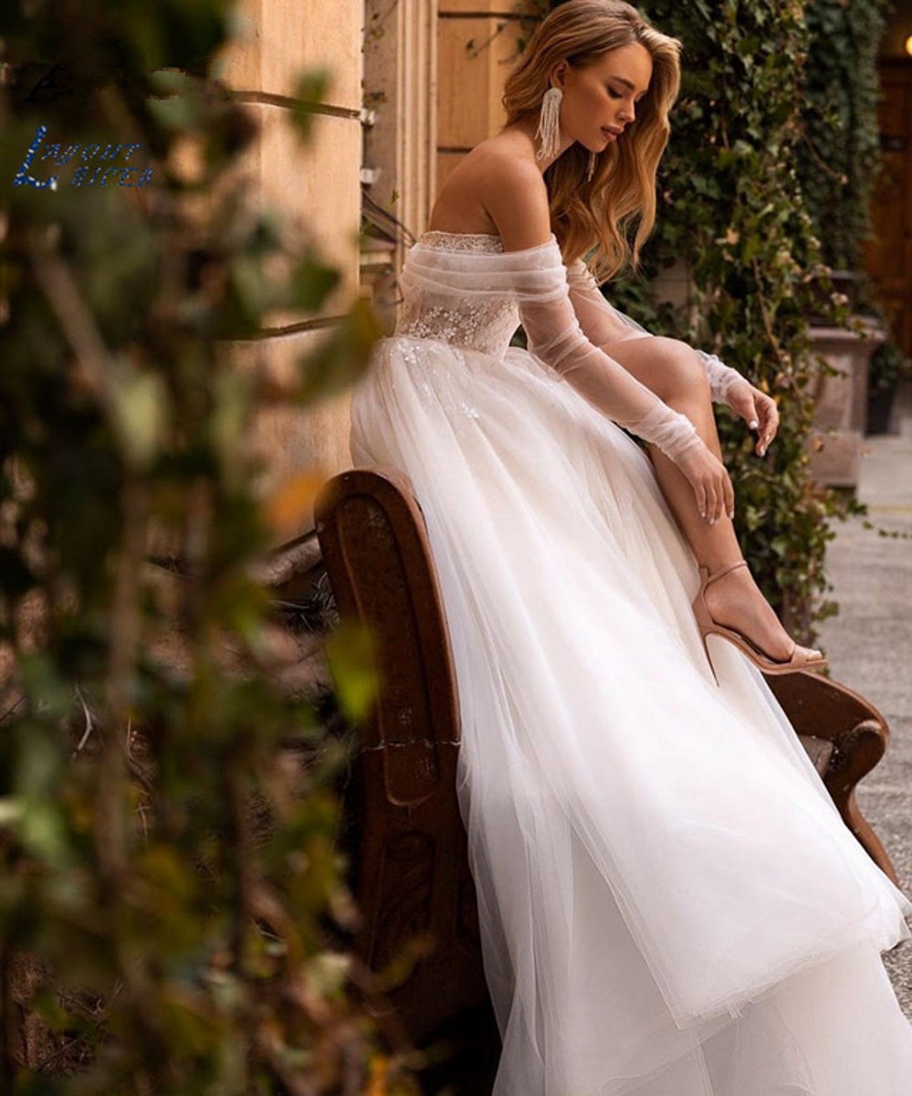 Lace Appliques Sweetheart Neck Wedding Dress 2023 Princess Off Shoulder Beach Party Bridal Gown Applique Split Vestido De Noiva