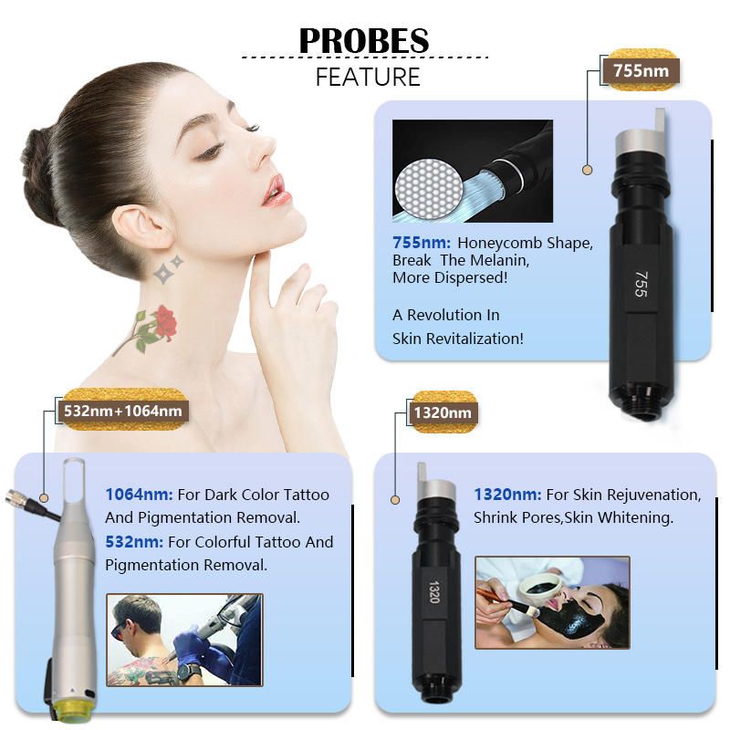 Picosecond Laser Acne treatment 1064nm 532nm 755nm q switch Nd Yag laser tattoo pigment removal machine
