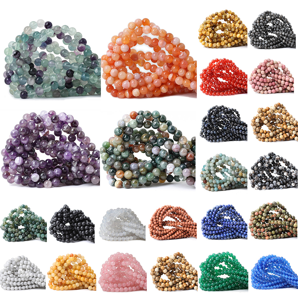 8MM Natural Stone Loose Beads Jewelry Making Crystal Energy Stone Healing Quartz/Aquamarine/Amethyst/Lapis/Tiger/Morgan DIY Necklace Bracelet Accessor