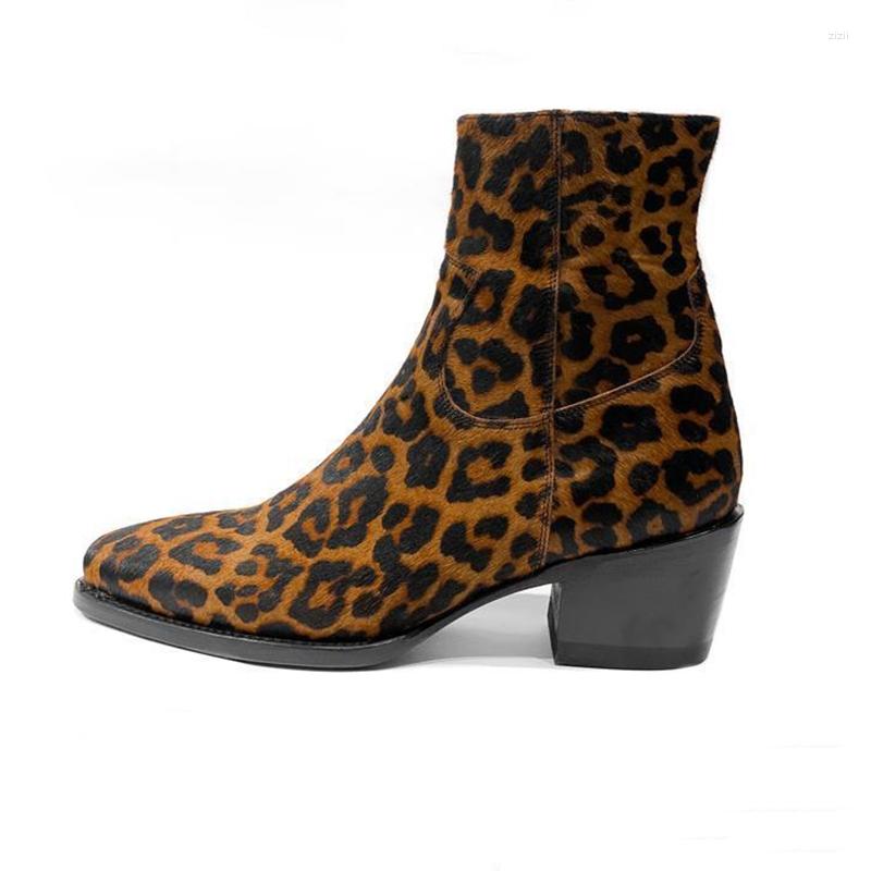 Boots Leopard Print Genuine Leather Men's Ankle With Zipper Business Men atos Para Moto Hombre 4