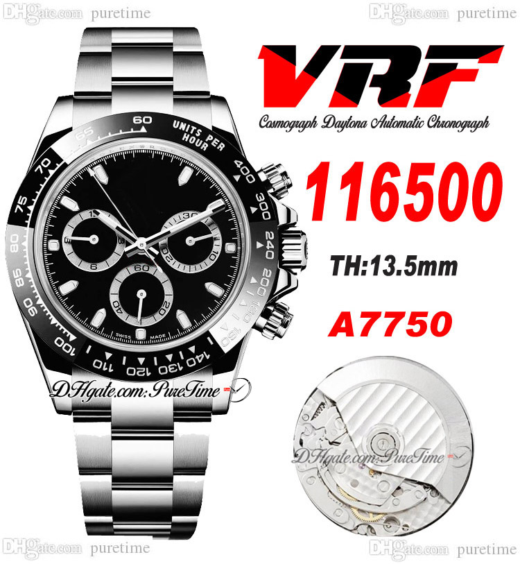 VRF 11650 A7750 Automatic Chronograph Mens Watch Ceramics Bezel Black Stick Dial Stainless Steel Bracelet Super Edition Same Series Card Puretime A1