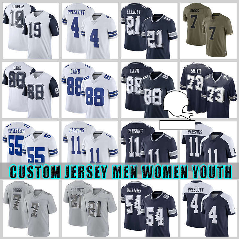 88 CeeDee Lamb 11 Micah Parsons Football jerseys Dak Prescott Trevon Diggs Ezekiel Elliott DeMarcus Lawrence Dallas Cowboys Tyler Smith Leighton Vander Esch, Custom youth+patch(n z)