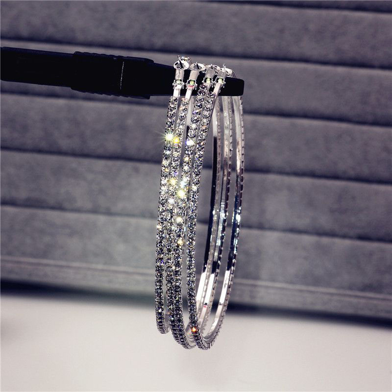 Luxury Oversized Big Crystal Hoop Earrings Gold Silver Rhinestone Large Circle Earring for Women Hip hop Jewelry