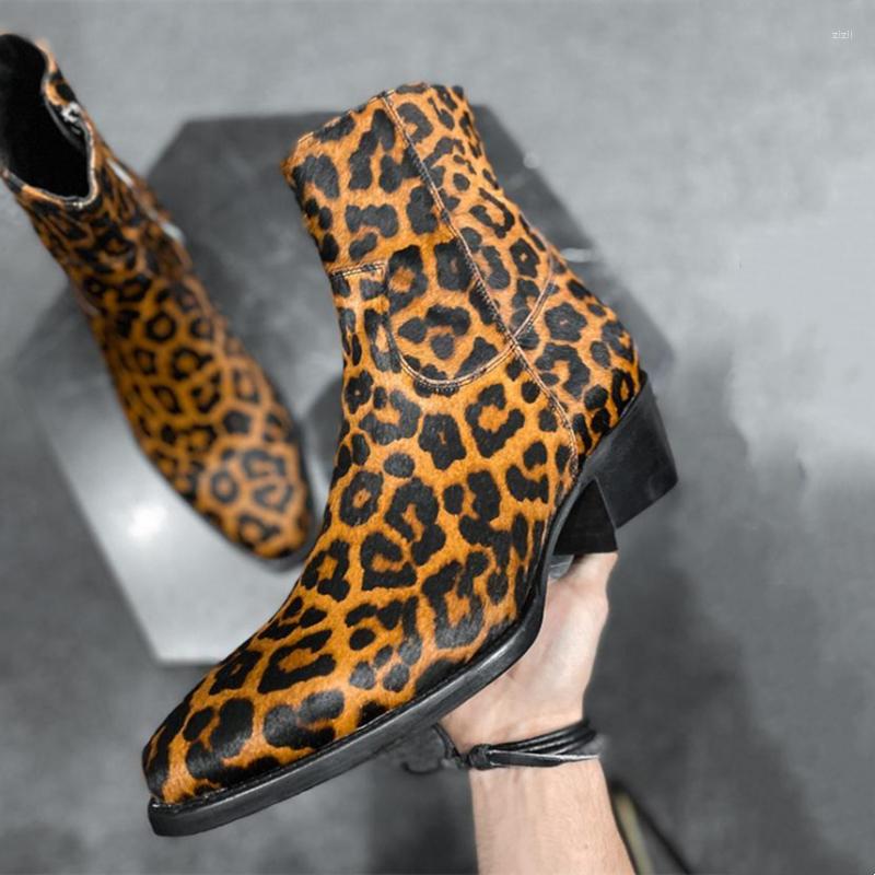 Boots Leopard Print Genuine Leather Men's Ankle With Zipper Business Men atos Para Moto Hombre 4