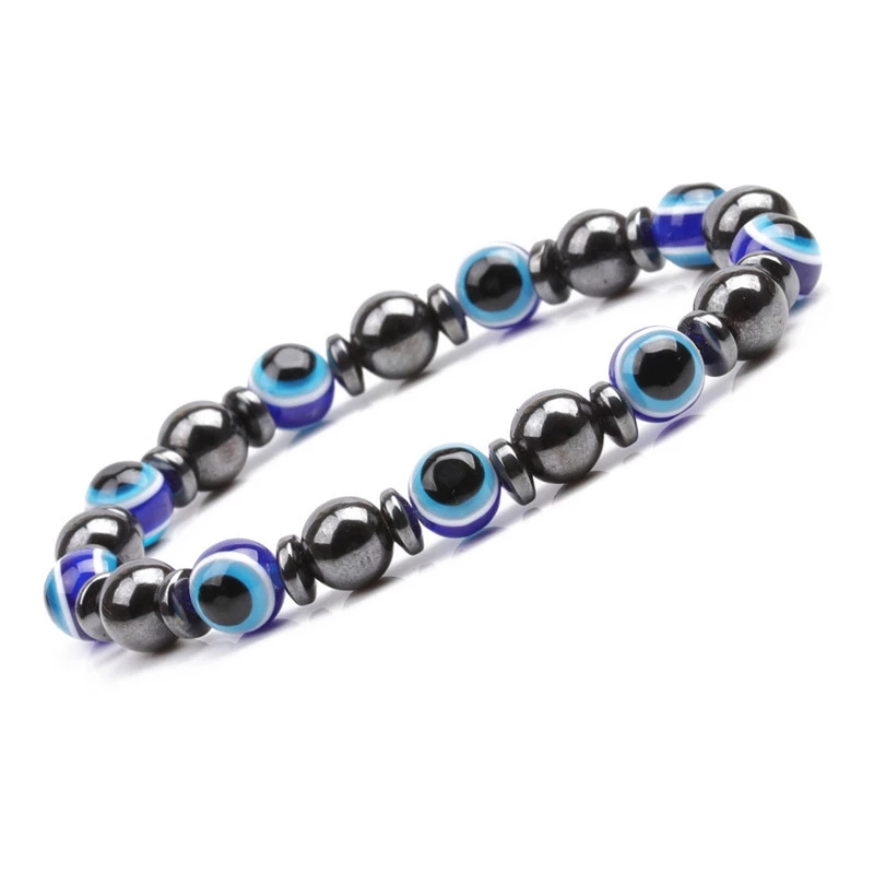Hematite Blue Evil Eye Bracelet Turkey Eyes Wish Handmade Women's Resins Bead Bangle Elastic Bracelets Jewelry