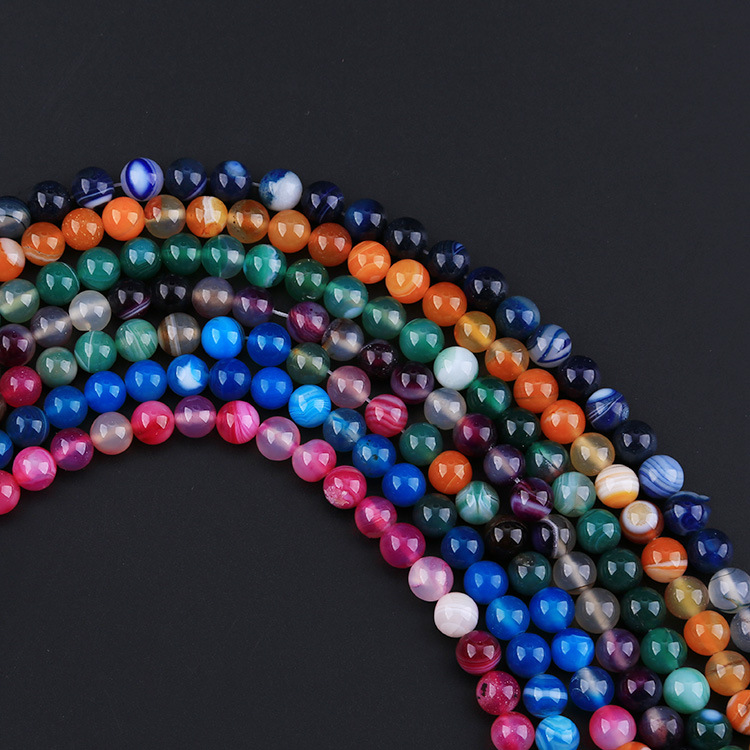 8MM Natural Stone Loose Beads for DIY Jewelry Making banded strip Crystal Gemstone Round Energy Healing Stoness Agate Handmade Accessories 48pcs stone