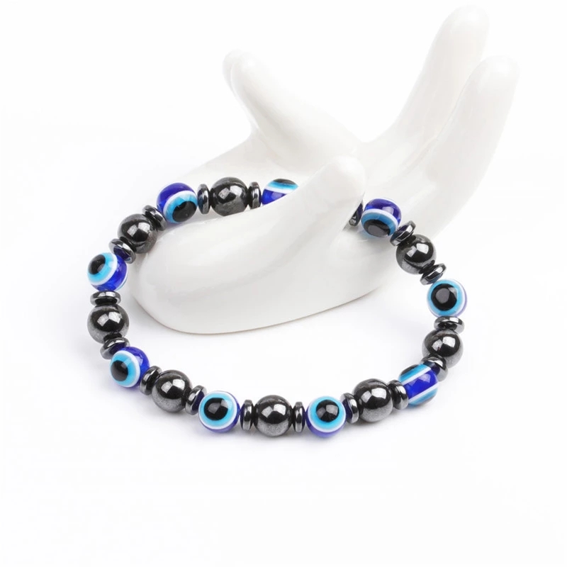 Hematite Blue Evil Eye Bracelet Turkey Eyes Wish Handmade Women's Resins Bead Bangle Elastic Bracelets Jewelry