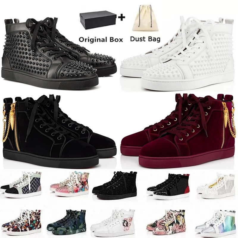 With box 2022 mens shoes Luxurys Designers red bottoms high low tops studded spikes fashion suede leather black silver women flat sneaker Party trainers sneakers, 37
With box 2022 mens shoes Luxurys Designers red bottoms high low tops studded spikes fashion suede leather black silver women flat sneaker Party trainers sneakers, 37