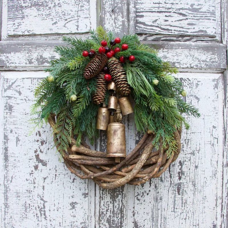 Decorative Flowers Wreaths Christmas Wreath Farmhouse Boho Garland Bell Door Hanging christmas tree ornaments hanging 221019