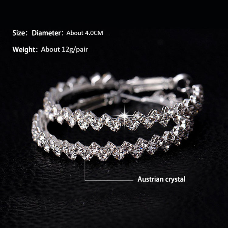 Luxury Crystal Diamond Hoop Earrings for Women Rhinesstone Round Circle Clip On Earring Fashion Jewelry 4CM
