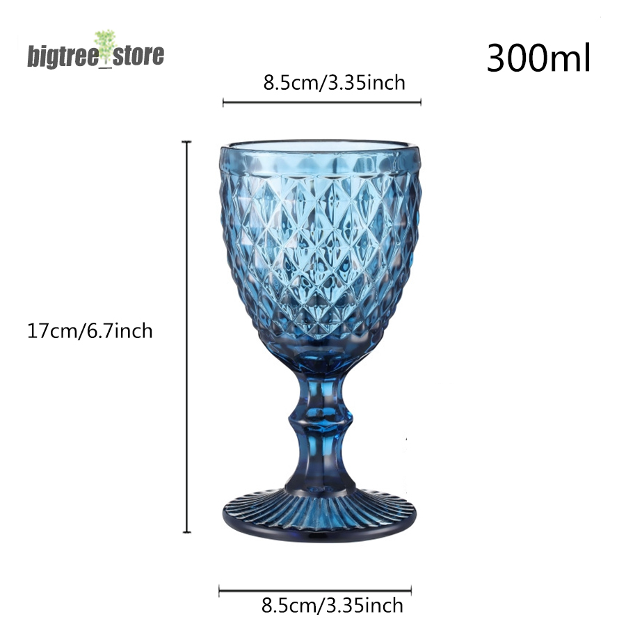 10oz Wine Glasses Colored Glass Goblet with Stem 300ml Vintage Pattern Embossed Romantic Drinkware for Party Wedding