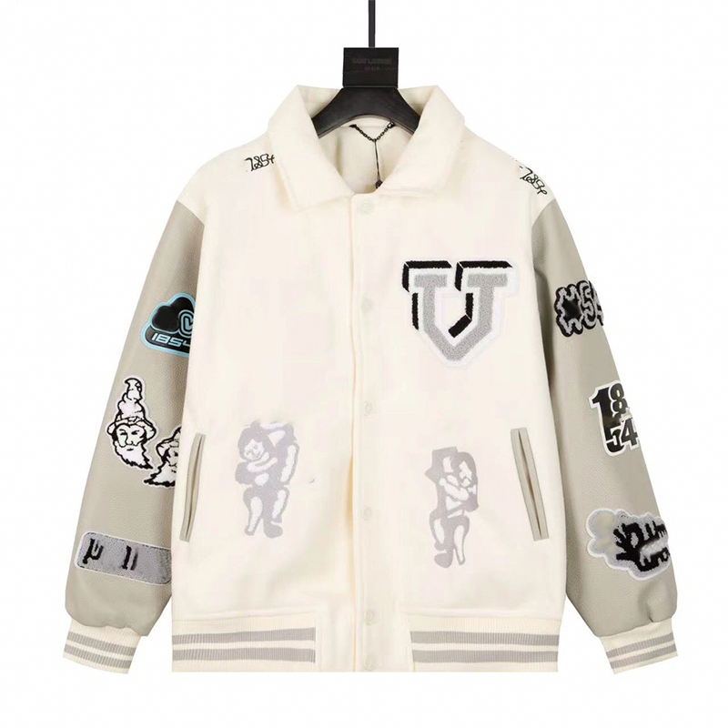 MULTI-PATCHES MIXED LEATHER VARSITY BLOUSON Jacket arms with bouclette embroidered patches Jackets men women designer striped wool ribs on, Shipping supplement
MULTI-PATCHES MIXED LEATHER VARSITY BLOUSON Jacket arms with bouclette embroidered patches Jackets men women designer striped wool ribs on, Shipping supplement