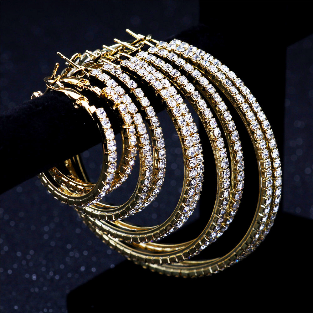 Luxury Oversized Big Crystal Hoop Earrings Gold Silver Rhinestone Large Circle Earring for Women Hip hop Jewelry