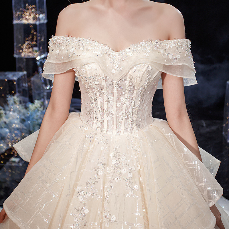 2025 Ball Gown Wedding Dresses Modest Sheer Bateau Sequined Appliques Back Lace Up Country Style Chic Bridal Gowns Custom Made Plus Size 0220