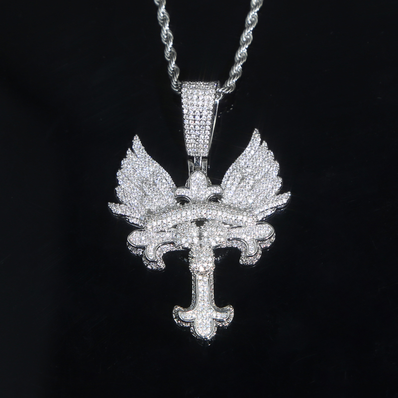 Punk Wing Pendant Necklace Gold Sier Plated Brass Copper Chain Hip Hop Jewelry for Men Women 5bb5